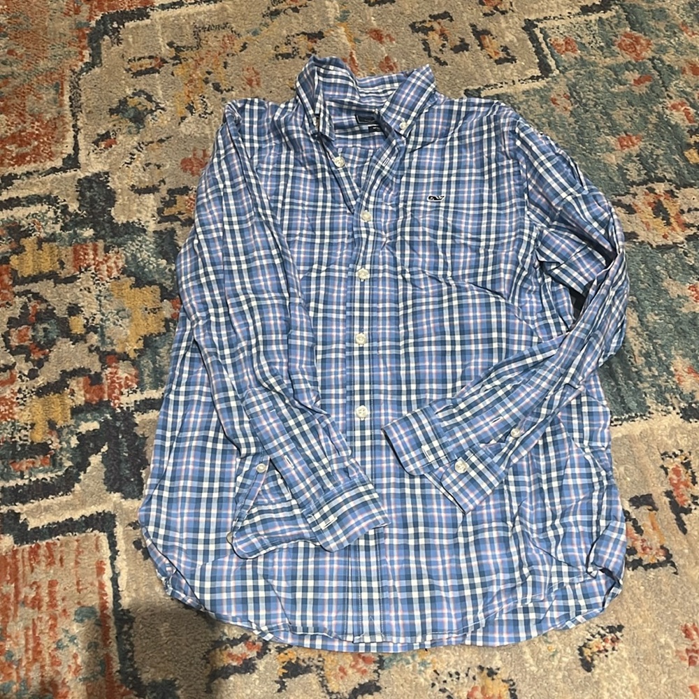 EUC Vineyard Vines Plaid Button-Down: Size M (12/14), Blues, Pink and White